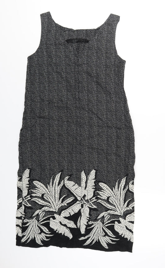 NEXT Womens Black Geometric Linen Tank Dress Size 10 Scoop Neck Pullover