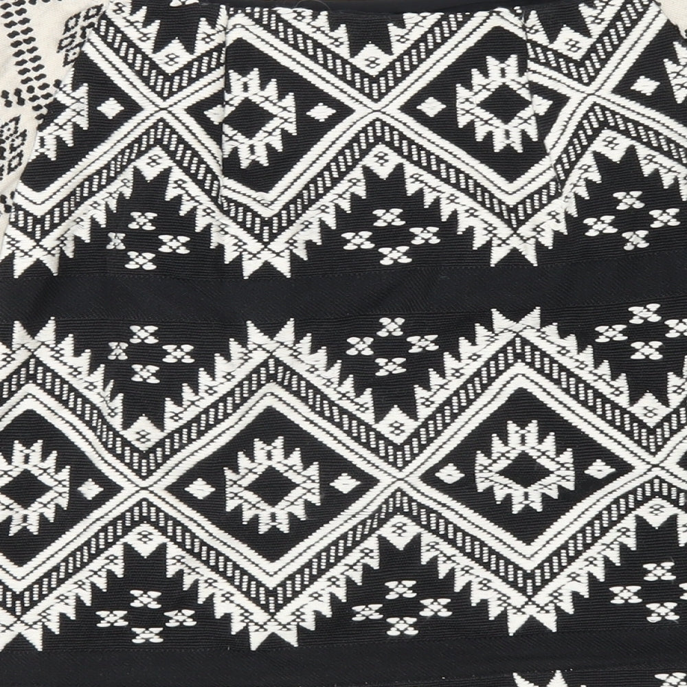 Marks and Spencer Womens Black Geometric Polyester A-Line Skirt Size 8 Zip