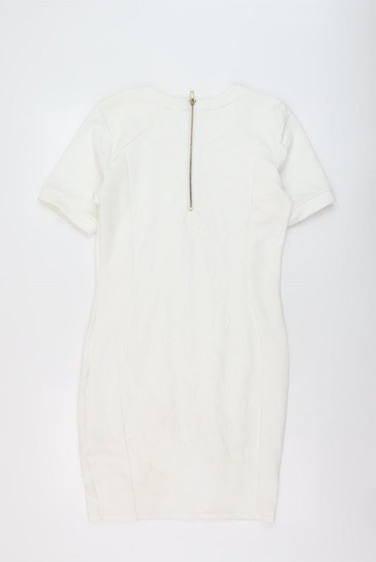River Island Womens White Polyester Sheath Size 12 Round Neck Zip