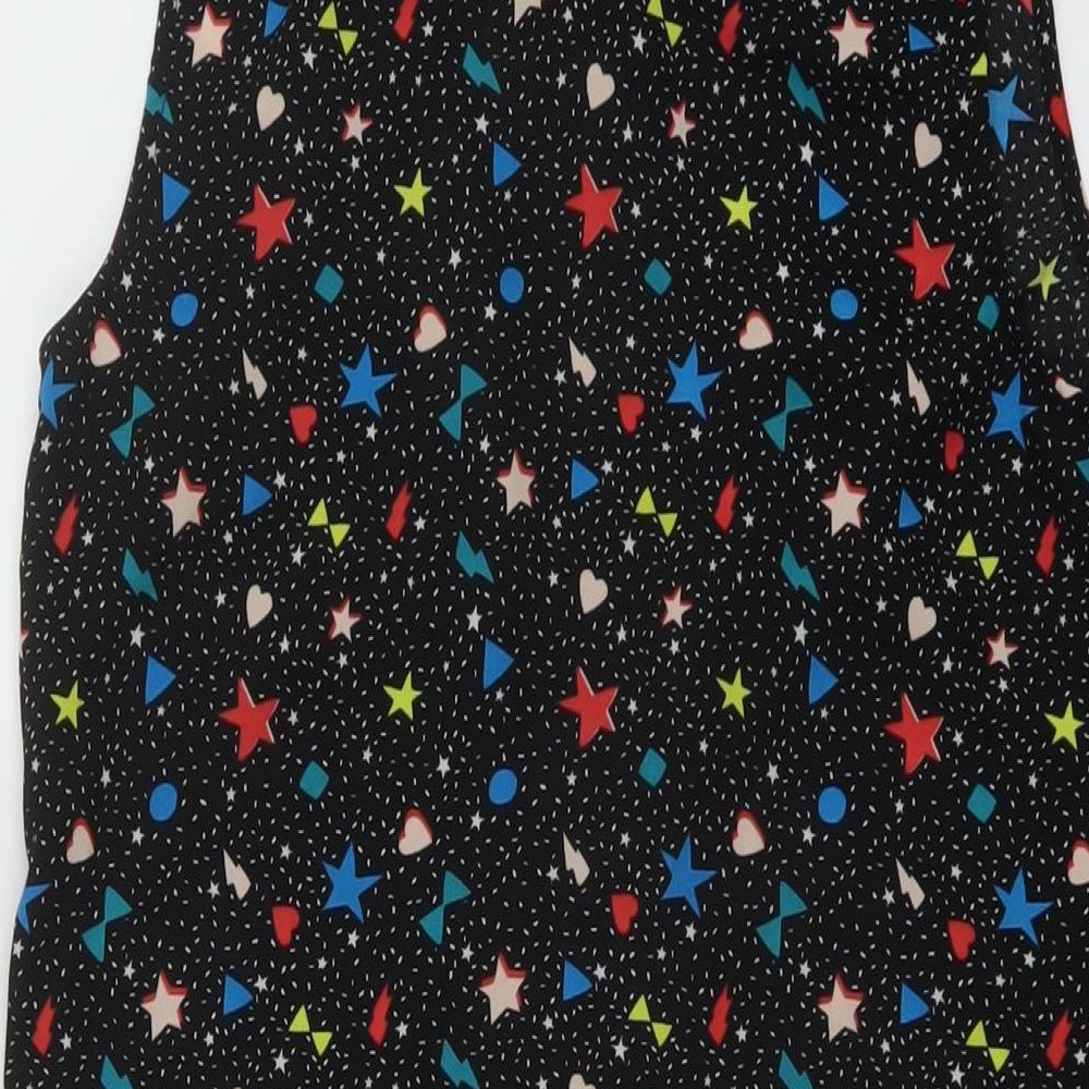 Brand and care label for Marks & Spencer girls’ black geometric polyester basic blouse, size 13-14, years collared button