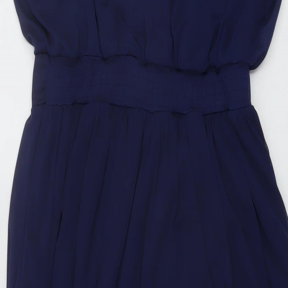 Dorothy Perkins Womens Blue Polyester A-Line Size 10 Round Neck Button