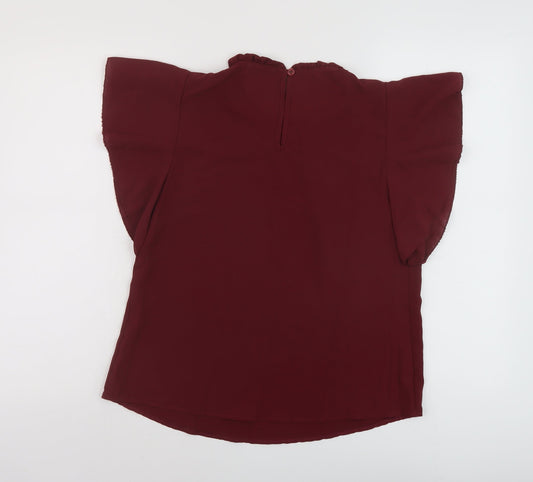 Boohoo Womens Red Polyester Basic Blouse Size 8 Mock Neck