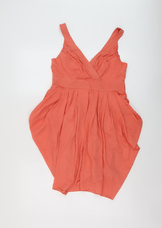 Additional front view of Red Herring women’s orange polyester mini, size UK 10, v-neck zip