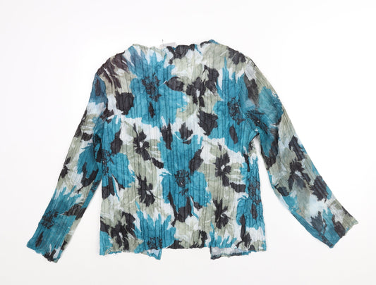 Cotswold Collections Womens Blue Geometric Polyester Basic Blouse Size L V-Neck - Crinkle Look