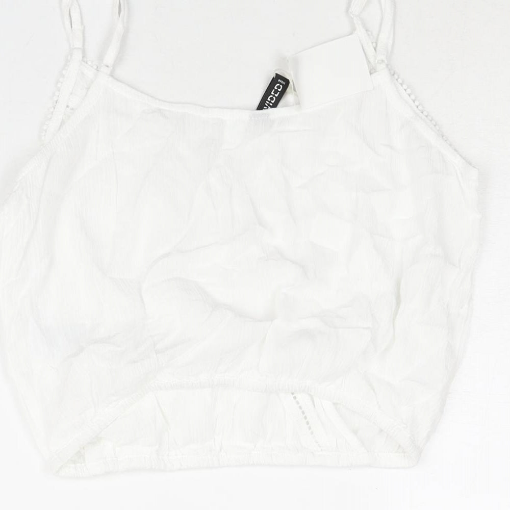 Divided by H&M Womens White Viscose Cropped Blouse Size 8 V-Neck - Lace Trim