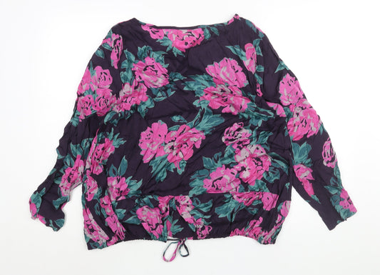 Masai Womens Purple Floral Viscose Basic Blouse Size L Roll Neck - Drawstring Hem