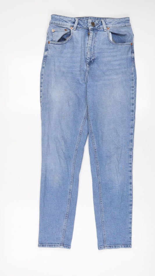 Additional front view of ASOS women’s blue cotton straight jeans, size UK 28, in, 30-inch leg regular zip