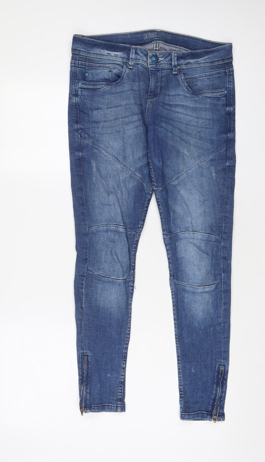 Additional front view of Denim & Co. women’s blue cotton skinny jeans, size UK 10, 29-inch leg regular zip - ankle zips