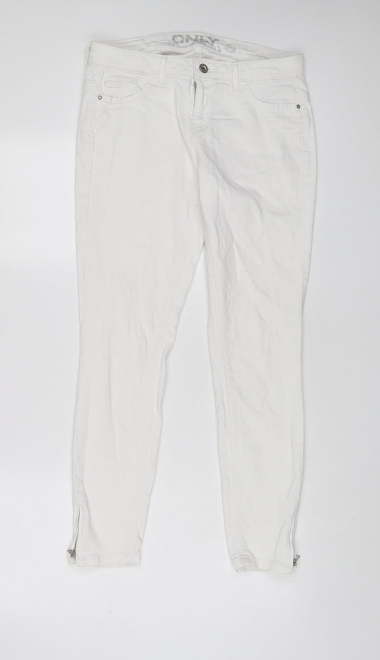 Additional front view of Only women’s white cotton skinny jeans, size UK 30, in, 32-inch leg regular zip