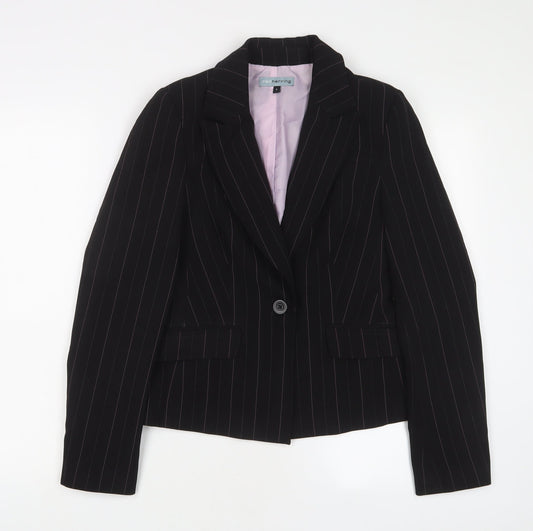 Red Herring Womens Black Striped Jacket Blazer Size 8 Button