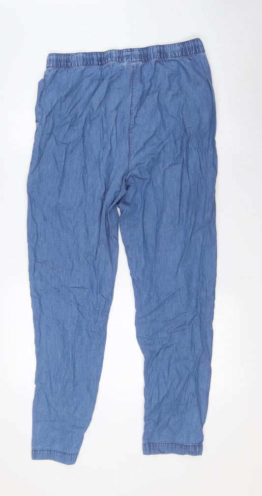 Isle Womens Blue Cotton Straight Jeans Size 12 L29 in Regular Tie - Elasticated Waist