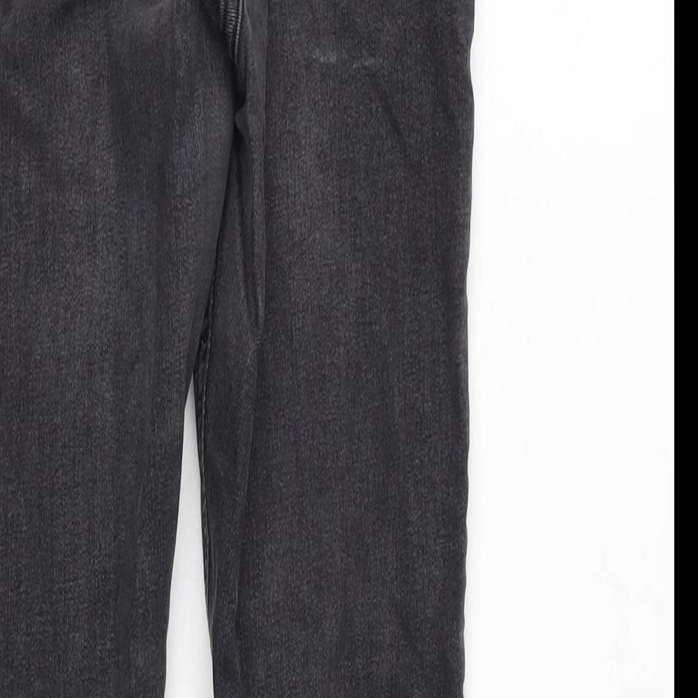 Topshop Womens Grey Cotton Blend Straight Jeans Size 12 L25 in Regular Zip - Raw Hem