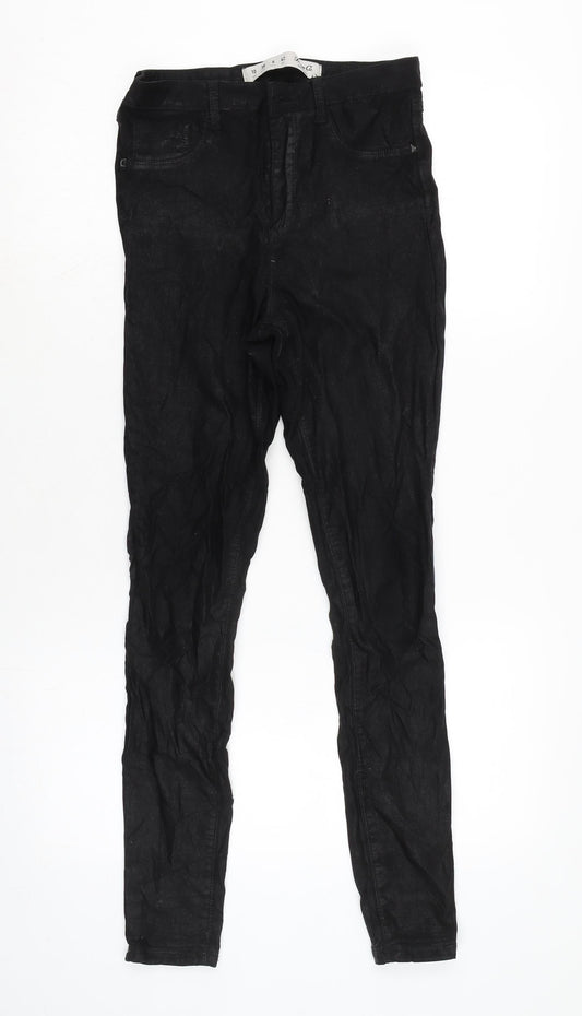 Additional front view of Denim & Co. women’s black cotton blend tapered jeans, size UK 10, 28.5-inch leg regular zip