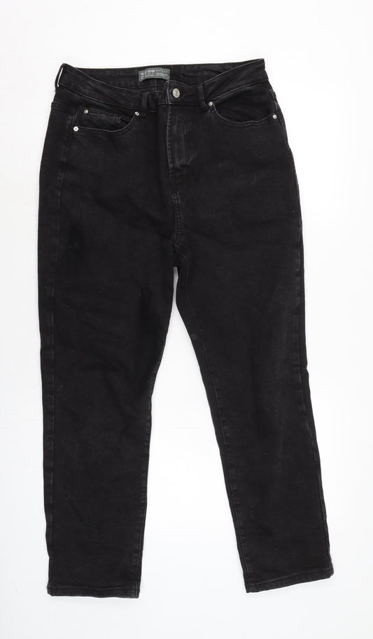 Additional front view of Denim & Co. women’s grey cotton blend straight jeans, size UK 14, 26.5-inch leg regular zip