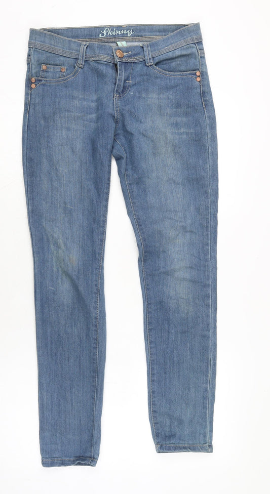 Additional front view of Denim & Co. women’s blue cotton blend skinny jeans, size UK 10, 28.5-inch leg regular zip
