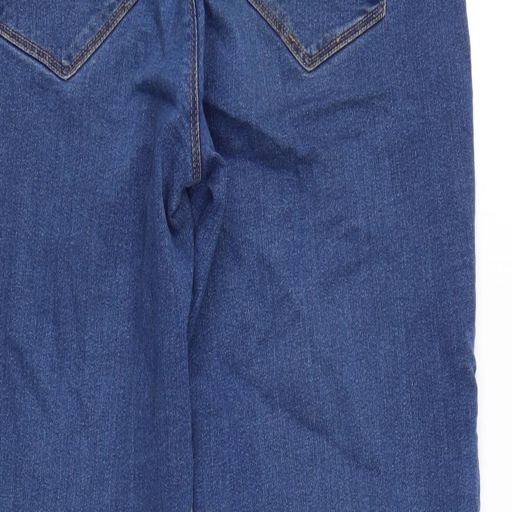 Dorothy Perkins Womens Blue Cotton Blend Straight Jeans Size 12 L26 in Regular Zip - Raw Hem