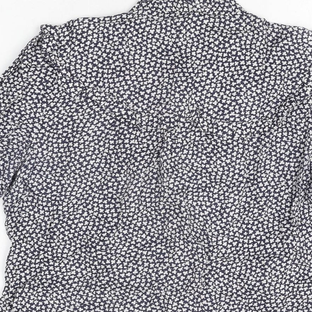 French Connection Womens Blue Floral Cotton Basic Button-Up Size 6 Round Neck