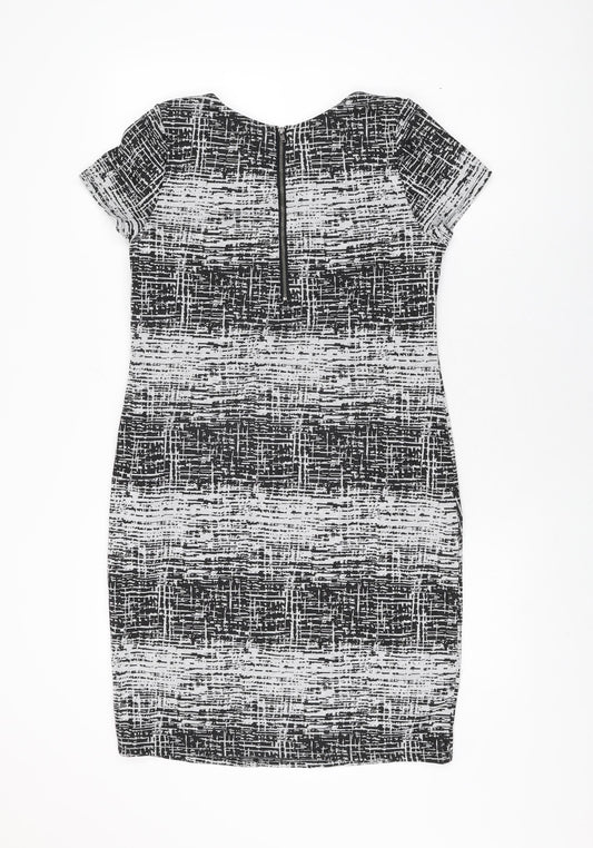 M&Co Womens Grey Geometric Polyester Bodycon Size 10 Round Neck Zip