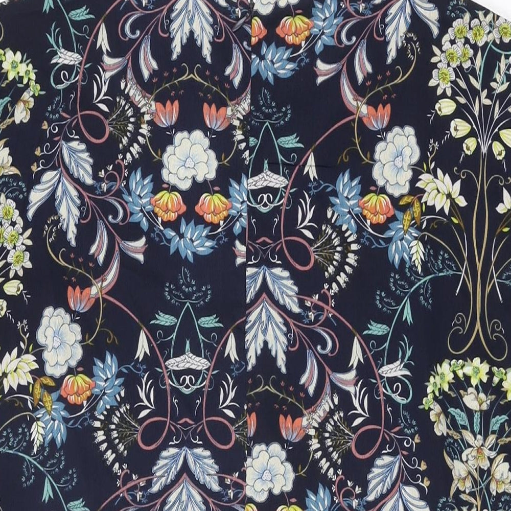 Boohoo Womens Blue Floral Polyester Shift Size 8 Round Neck Zip