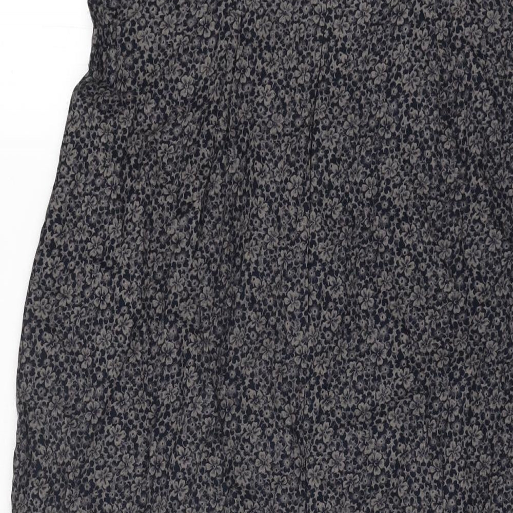 Marks and Spencer Womens Grey Floral Viscose Flare Skirt Size 14 Zip