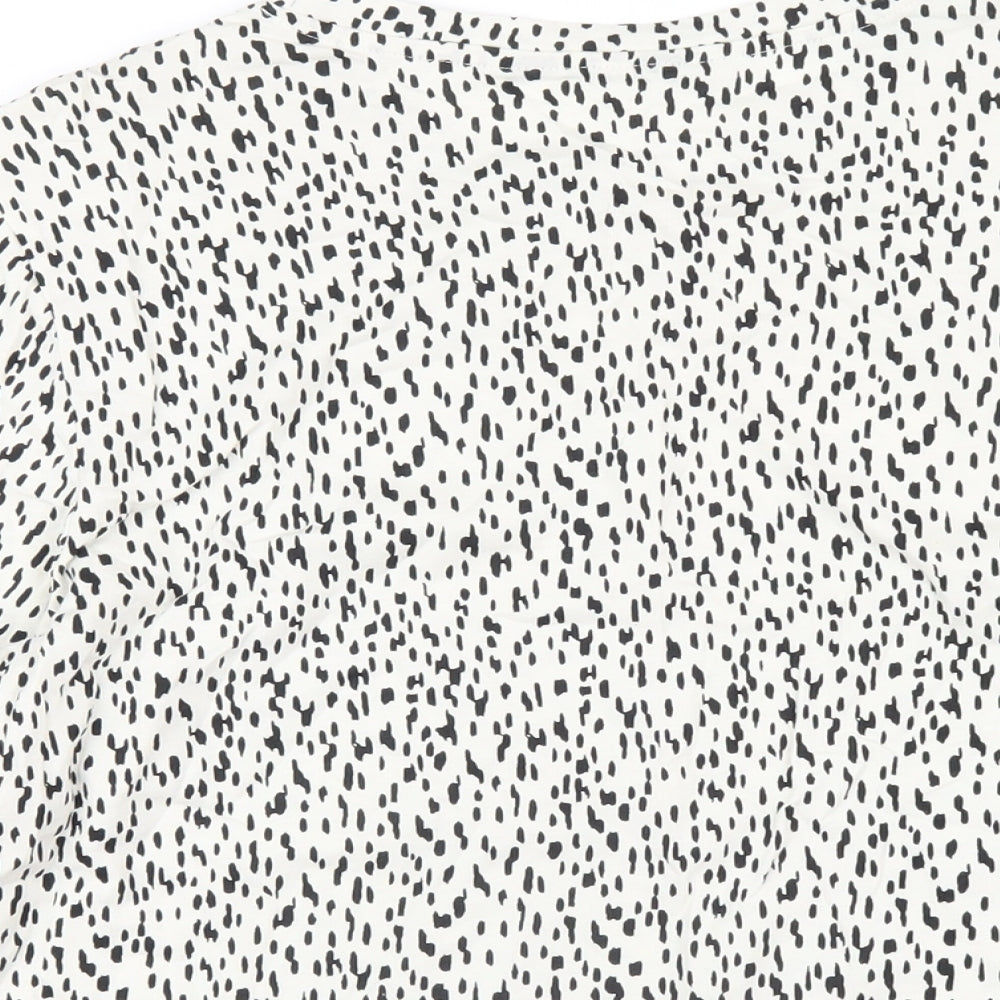 Marks and Spencer Womens Ivory Geometric Cotton Basic T-Shirt Size 12 Round Neck