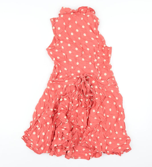 Dorothy Perkins Womens Pink Polka Dot Viscose Shirt Dress Size 10 Collared Button