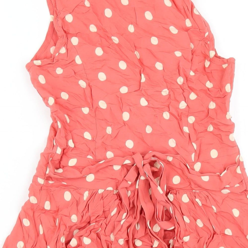 Dorothy Perkins Womens Pink Polka Dot Viscose Shirt Dress Size 10 Collared Button