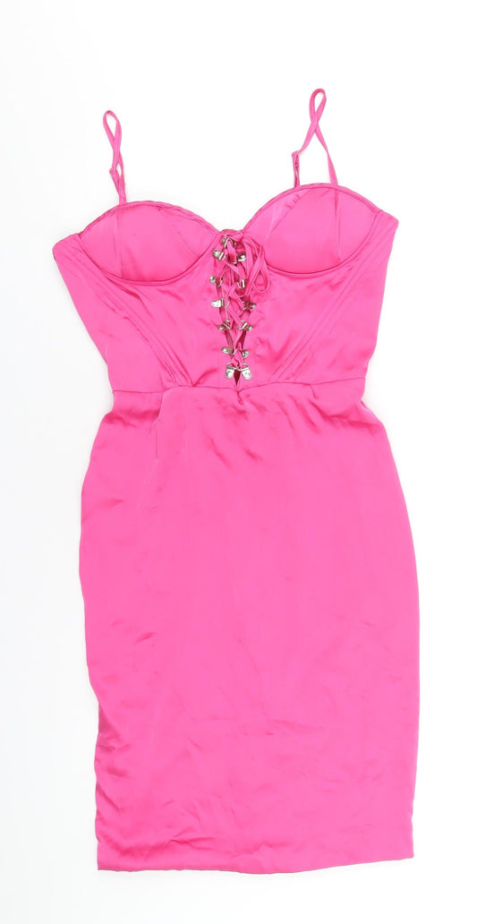 Love & Other Things Womens Pink Polyester Bodycon Size M Sweetheart Zip