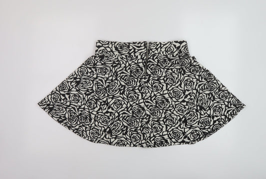 H&M Womens Black Geometric Cotton Skater Skirt Size M Zip