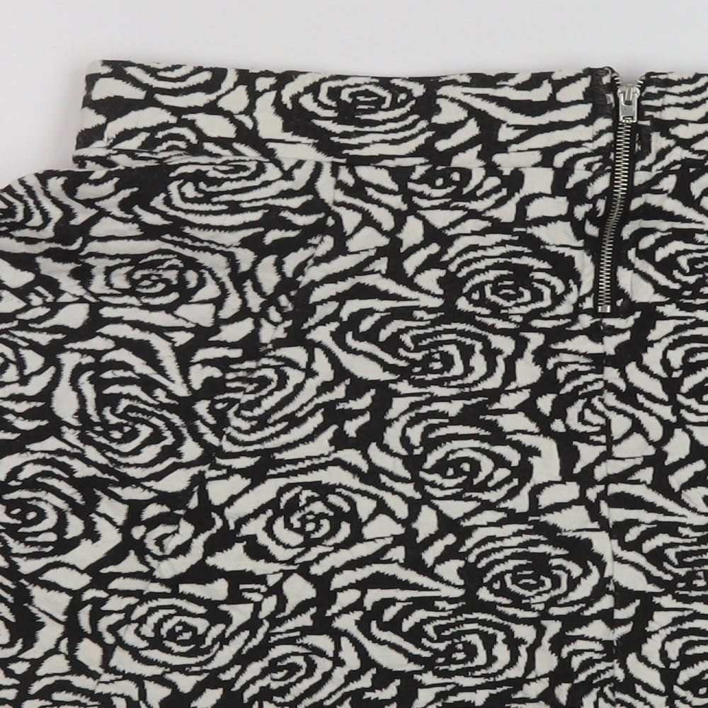 H&M Womens Black Geometric Cotton Skater Skirt Size M Zip
