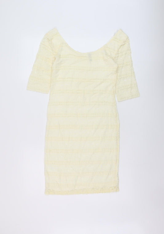 H&M Womens Ivory Polyester Bodycon Size M Round Neck Pullover