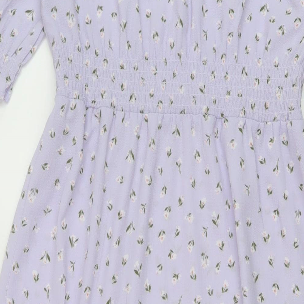 Monki Womens Purple Floral Polyester A-Line Size 6 V-Neck Pullover