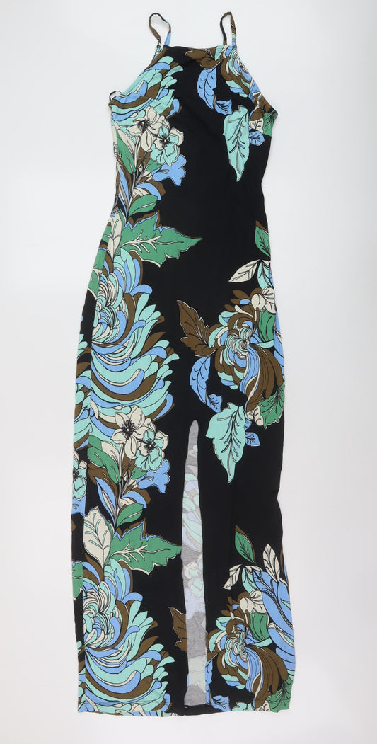 Additional front view of Miss Selfridge women’s multicoloured floral viscose maxi, size UK 8, square neck pullover