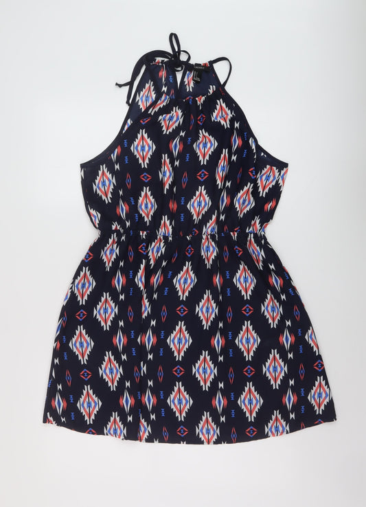 Forever 21 Womens Blue Geometric Polyester A-Line Size L Round Neck Tie