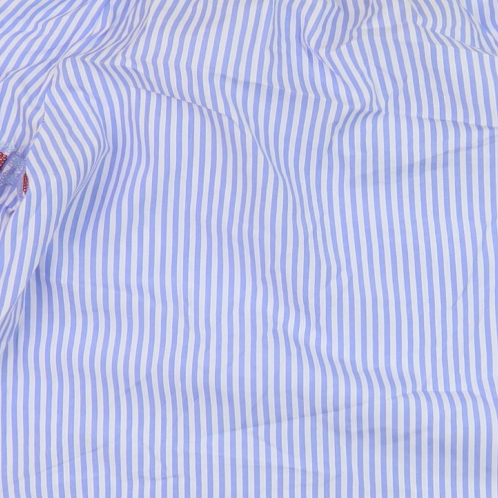 Boohoo Womens Blue Striped Polyester Basic Blouse Size 12 Square Neck