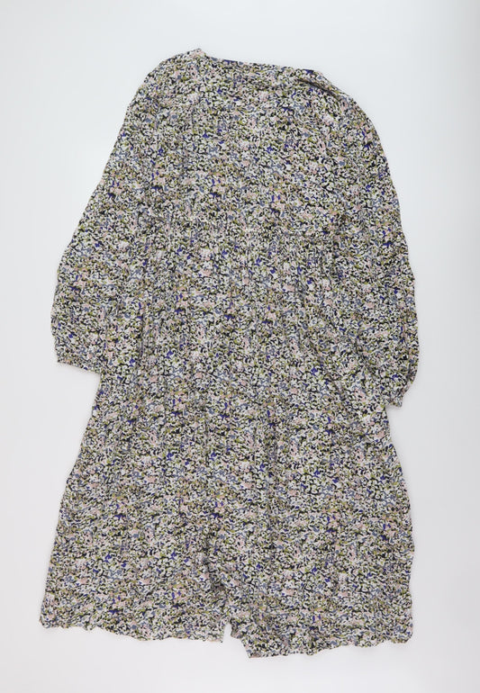 Marks and Spencer Womens Multicoloured Floral Viscose A-Line Size 10 V-Neck Button