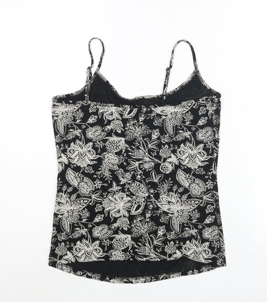 M&Co Womens Black Geometric Viscose Basic Tank Size 12 Scoop Neck