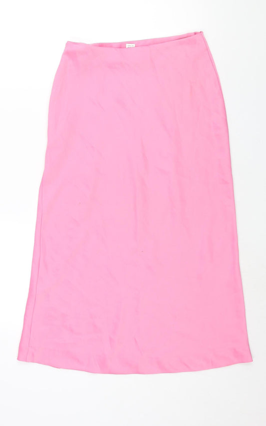 Monki Womens Pink Polyester A-Line Skirt Size 10 Zip - Front Slit