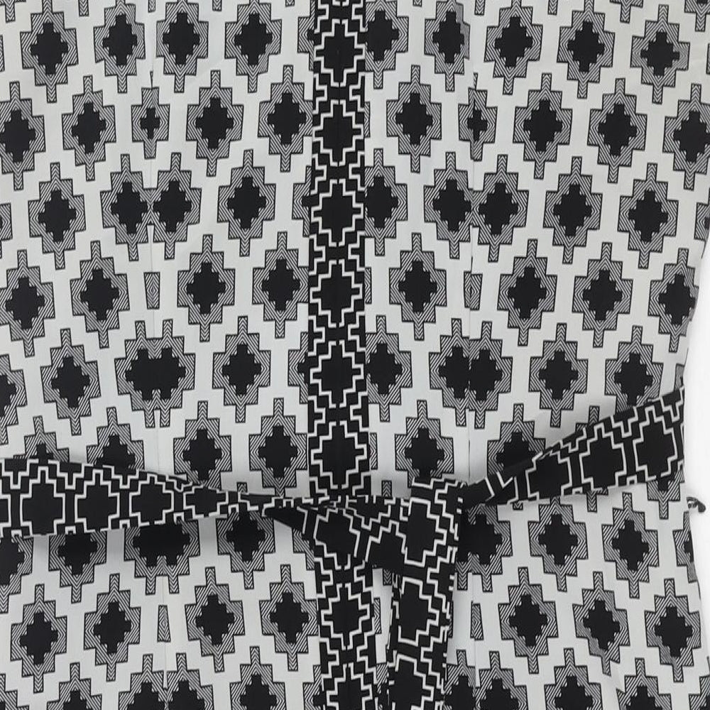 Marks and Spencer Womens Black Geometric Polyester Shift Size 10 Round Neck Zip - Belted