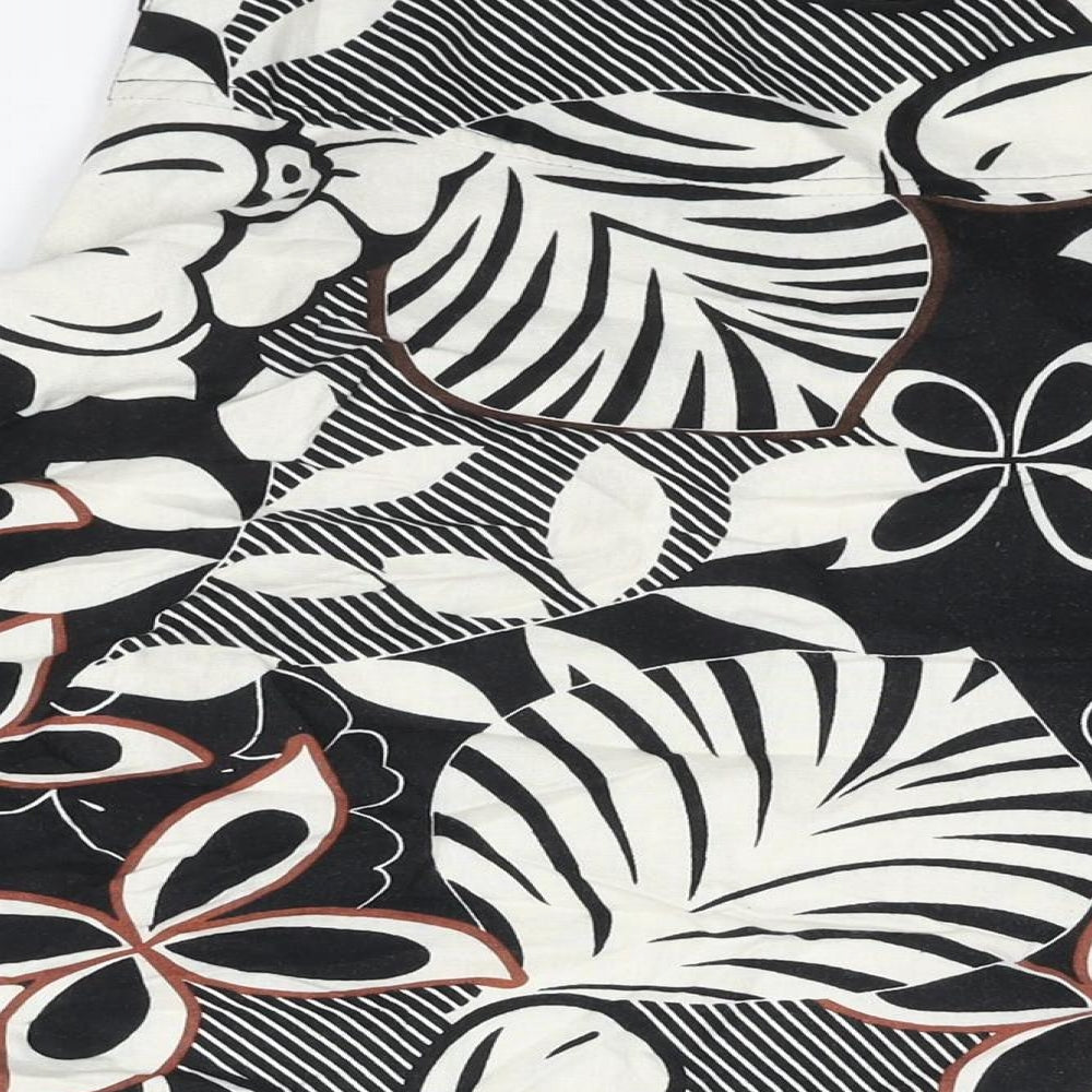 H&M Womens Black Floral Linen Flare Skirt Size 6 Zip