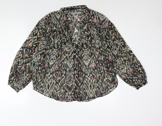Zara Womens Multicoloured Geometric Polyester Basic Blouse Size M V-Neck - Semi Sheer