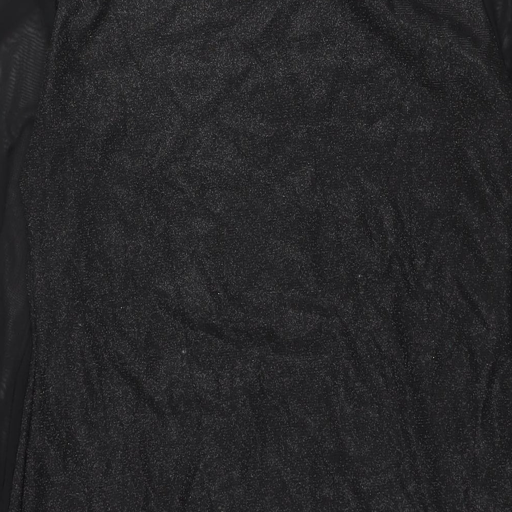 PRETTYLITTLETHING Womens Black Polyester Bodycon Size 10 Round Neck Pullover - Mesh Sleeve