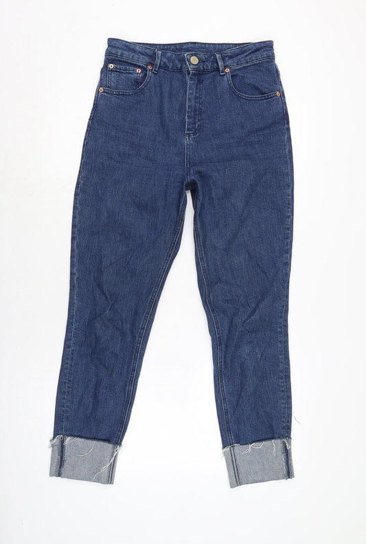 Additional front view of ASOS women’s blue cotton blend straight jeans, size UK 30, in, 28-inch leg regular zip