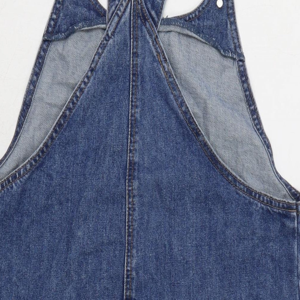 TU Womens Blue Cotton Pinafore/Dungaree Dress Size 10 Square Neck Pullover - Adjustable Straps
