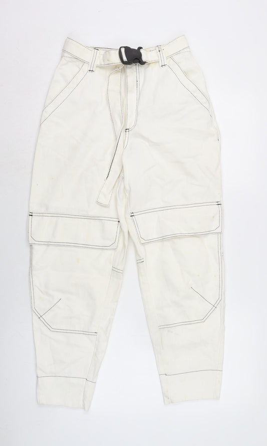 Additional front view of ASOS women’s ivory cotton straight jeans, size UK 26, in, 25-inch leg regular zip