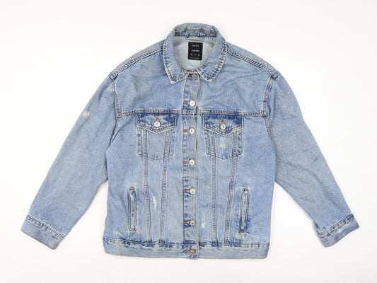 Mens UK Size S Bershaka Blue Biker Coat