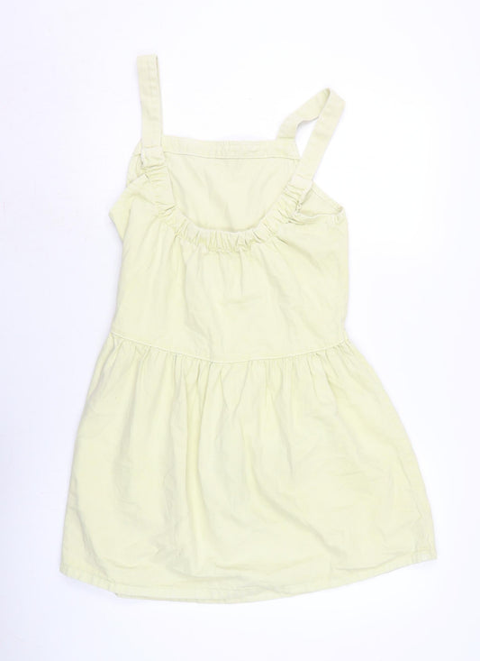 Denim & Co. Womens Yellow Cotton Pinafore/Dungaree Dress Size 10 Square Neck