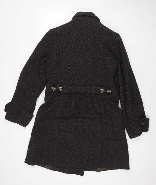 Autograph Womens Black Geometric Pea Coat Coat Size 10 Button