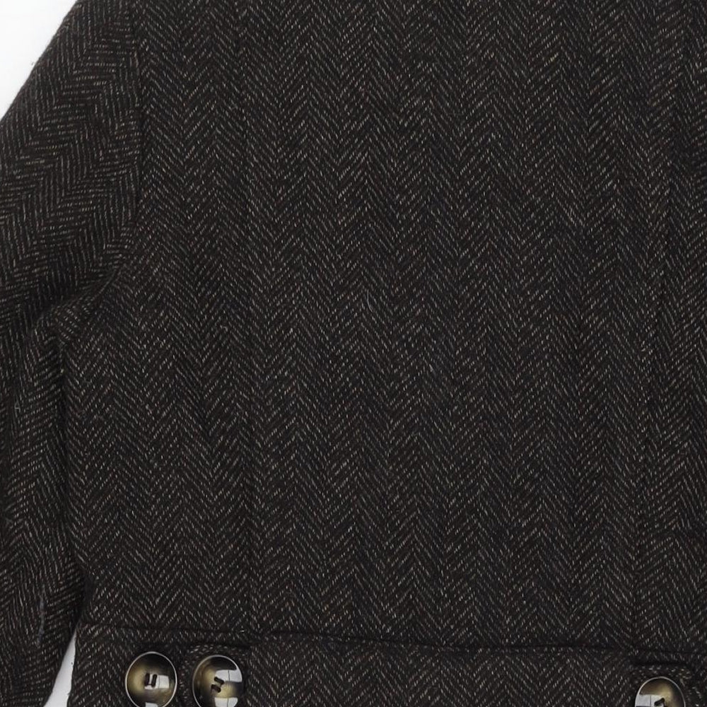 Brand and care label for Autograph women’s black geometric pea coat coat, size UK 10, button