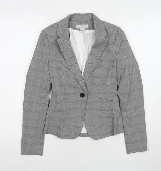 H&M Womens Grey Check Jacket Blazer Size 4 Button